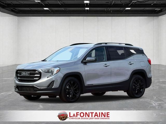 2020 GMC Terrain SLE in Steel Metallic — front three-quarter view
